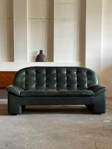 KNOLL BRUTALIST ARMCHAIR & SOFA SET IN THICK GREEN LEATHER