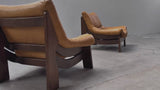 MAISON REGAIN LEATHER OAK ARMCHAIRS & SOFA, FRANCE 1970s