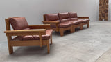 MODULAR ARMCHAIR SOFA SET SOLID PINE COGNAC LEATHER, SCANDINAVIA 1970s