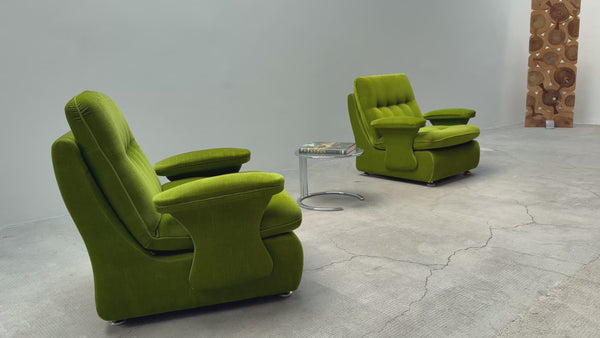 GREEN VELVET FUTURISM SPACE AGE ARMCHAIRS, GERMANY 1970s