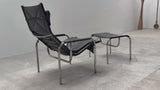 HANS EICHENBERGER FOR STRÄSSLE LOUNGE ARMCHAIR & STOOL LEATHER, SWITZERLAND 1970s