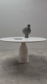 PETER DRAENERT „FINALE 1790“ WHITE LASS MARBLE DINING TABLE ROUND 140cm, GERMANY 1970s