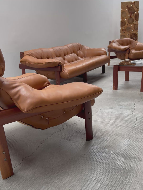 PERCIVAL LAFER MP-41 ARMCHAIR SOFA OTTOMAN TABLE SET, BRAZIL 1970s