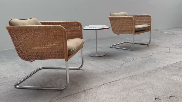 WILLIAM DUNKEL FOR TECTA „D44“ KRAGSTUHL CANTILEVER ARMCHAIRS RATTAN CHROME, GERMANY 1960s