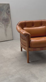 SET OF 2 SVEN ELLEKAER FOR COJA ARMCHAIRS LEATHER WOOD, NETHERLANDS 1960s