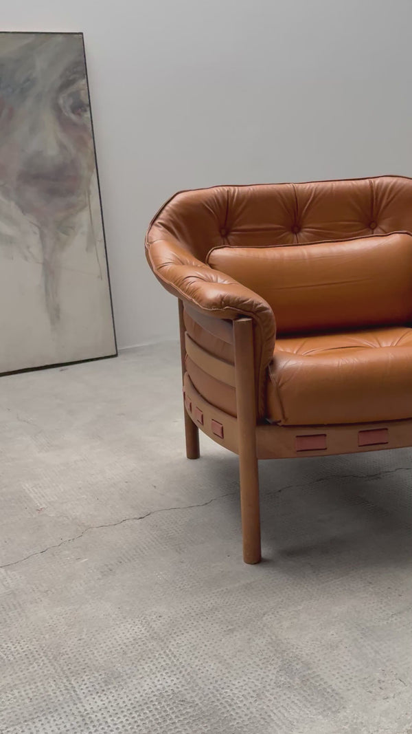 SET OF 2 SVEN ELLEKAER FOR COJA ARMCHAIRS LEATHER WOOD, NETHERLANDS 1960s