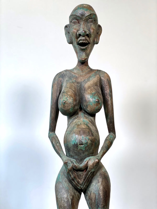 ANTIQUE DAYAK SHAMAN FERTILITY SCULPTURE STATUE IRON WOOD KALIMANTAN BORNEO 94cm
