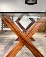 Esstisch Schreibtisch Glas X-Gestell Holz Nussbaum 230cm