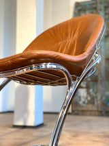 8er Set Gastone Rinaldi Für Thema Italienische Vintage Chrom Freischwinger Stühle In Cognac Leder