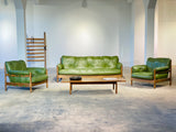 Brasilianischer Lounge Sessel Im Stil Von Jean Gillon Leder Sofa Grün Eiche Gestell