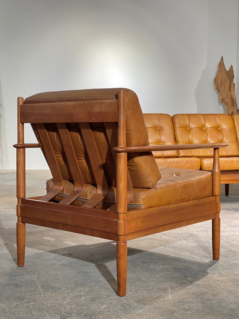 Grete Jalk Midcentury Sofa Easy Chair Sessel Set Cognac Leder Leather
