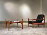 Midcentury Sofa & Easy Chair Sessel Set Dänemark Danish Teak Wood Holz Leder Leather Schwarz