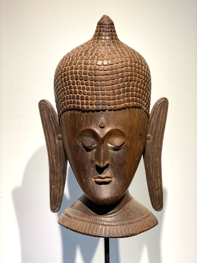 Buddha Hartholz Kopf Figur Skulptur Braun