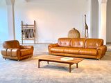 1970er Cognac Leder 3-Sitzer Sofa & Sessel Set