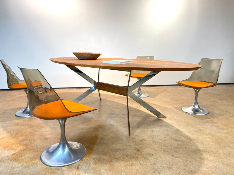 Esstisch Dining Table Desk Nussbaum Chrom Edelstahl Oval 245cm