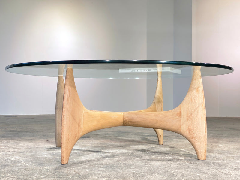 Couchtisch Skandinavisch Midcentury Teak Holz Massiv Rund Glas 120cm
