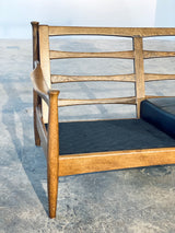 Midcentury Sofa Sessel Easy Chair Set Leder Schwarz Eiche Massiv