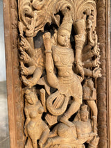 Großes Antikes Indisches Relief Schnitzerei Holz Kunst Shiva Krishna